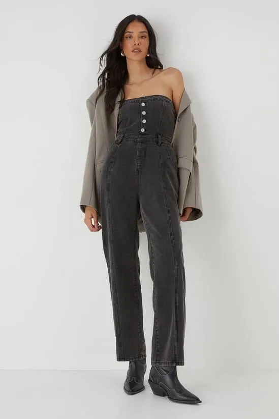 Bandeau Button Up Denim Jumpsuit