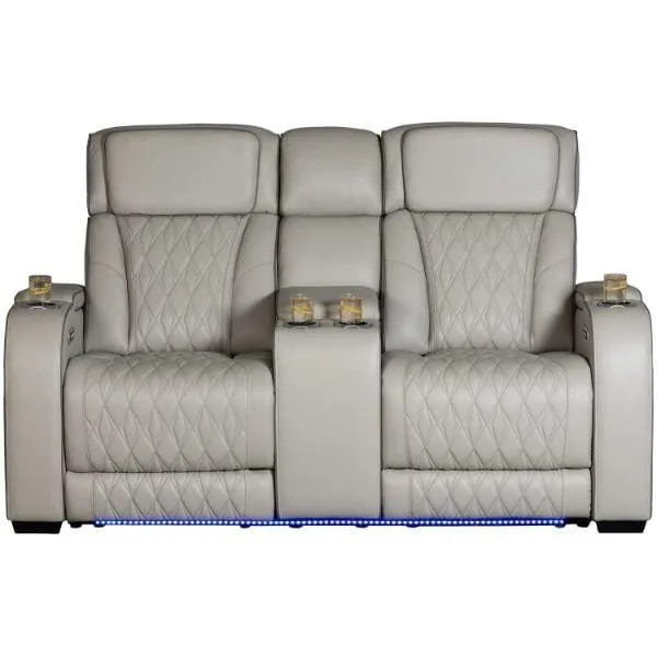 Gray Leather Dual Power Zero Gravity Recline Conso