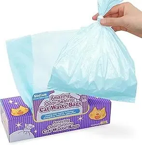 BOS Amazing Odor Sealing Cat Waste Disposal Bags - Durable and Unscented [Size: M, Color: Light blue] (90 count, Pack of 1) (90 Bags)