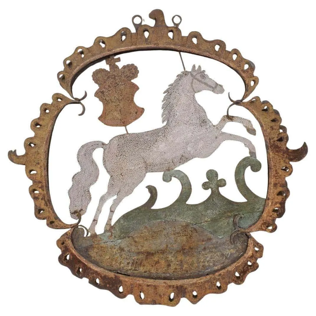 French 18th Century Forged Iron Folk Art Baroque Tavern Sign