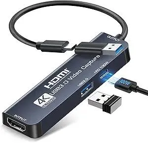 USB3.0 Video Capture Card with PD 100W and USB3.0 Expander Port, avedio links HDMI to USB-A/C Capture Card 1080P 60FPS for Streaming, Game Recording, Compatible with Nintendo Switch, Quest 3, PS5, PS4