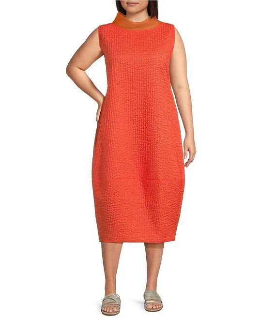 Plus High Neck Sheer Trim Sleeveless Balloon Dress