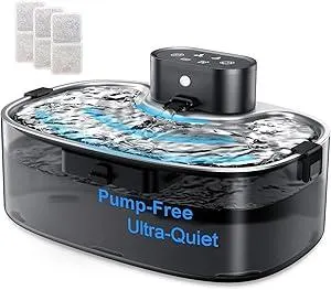 No Pump Wireless Cat Water Fountain,112oz/3.3L Whisper Quiet Pet Water Fountain, Easy-to-Clean for Cat Drinking with 3-Pack Replaceable Filters,Stainless Steel Tray, for Cats, Dogs