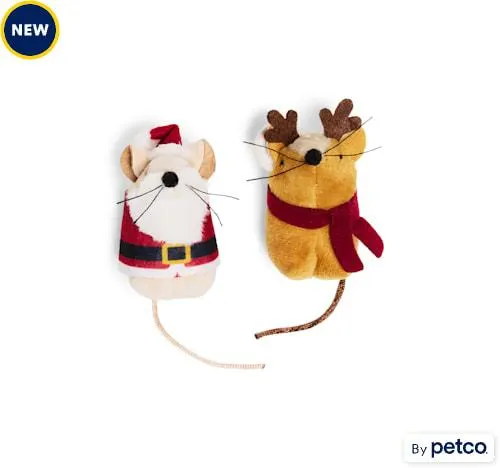 Merry Makings Santa & Deer Mice Cat Toy, Pack of 2