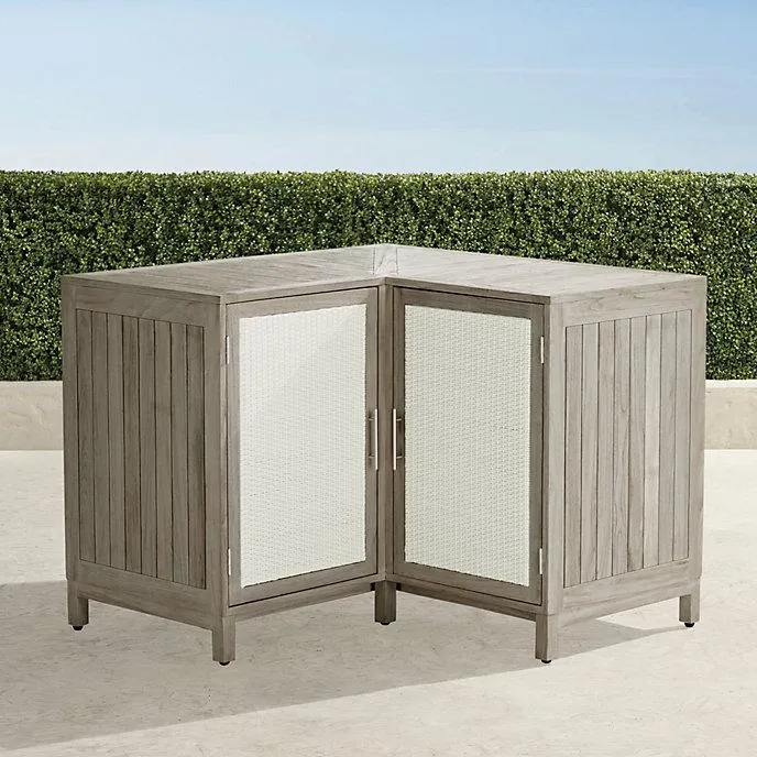 Isola Outdoor Kitchen in Weathered Teak & Washed White Wicker