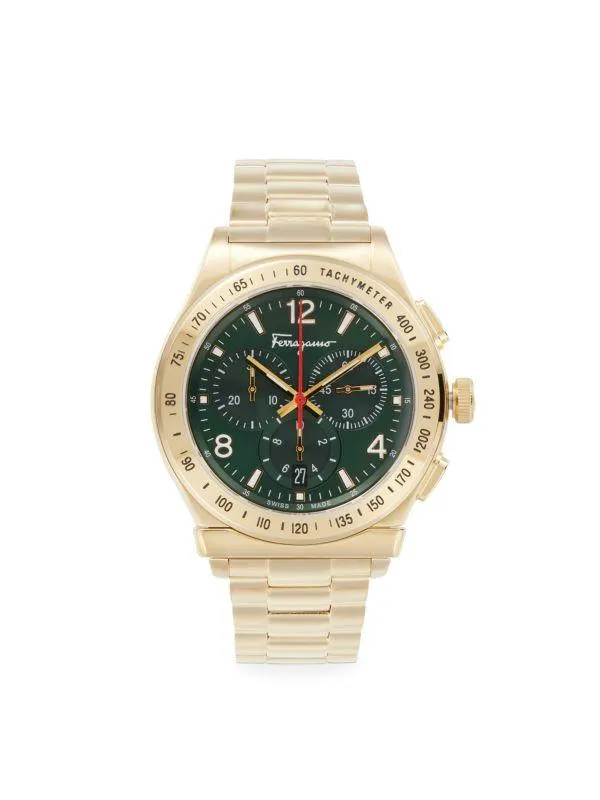 IP Goldtone Stainless Steel Bracelet Chronograph Watch