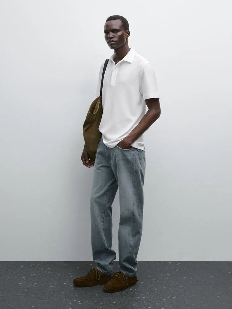 Textured short sleeve polo shirt