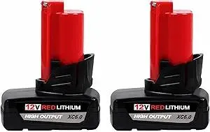 48-11-2450 12V Lithium-Ion High Output 6Ah Battery 2 Pack Compatible with Milwaukee M12 Tools and Original Charger Also for Milwaukee Heated Jacket Adapter (Replacement for M12 Battery*2)