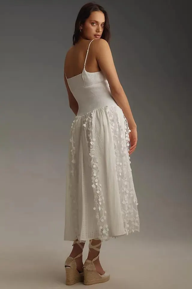 Maeve Sleeveless Embellished Smocked Midi Dress