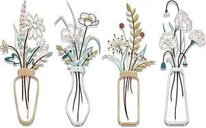 4PCS Metal Flowers Wall Arts Minimalist Flower Wall Decors Rustic Farmhouse Floral Wall Art Metal Wall Decor for Living Room Bathroom Bedroom Dining Room Housewarming Gifts (Multicolored)