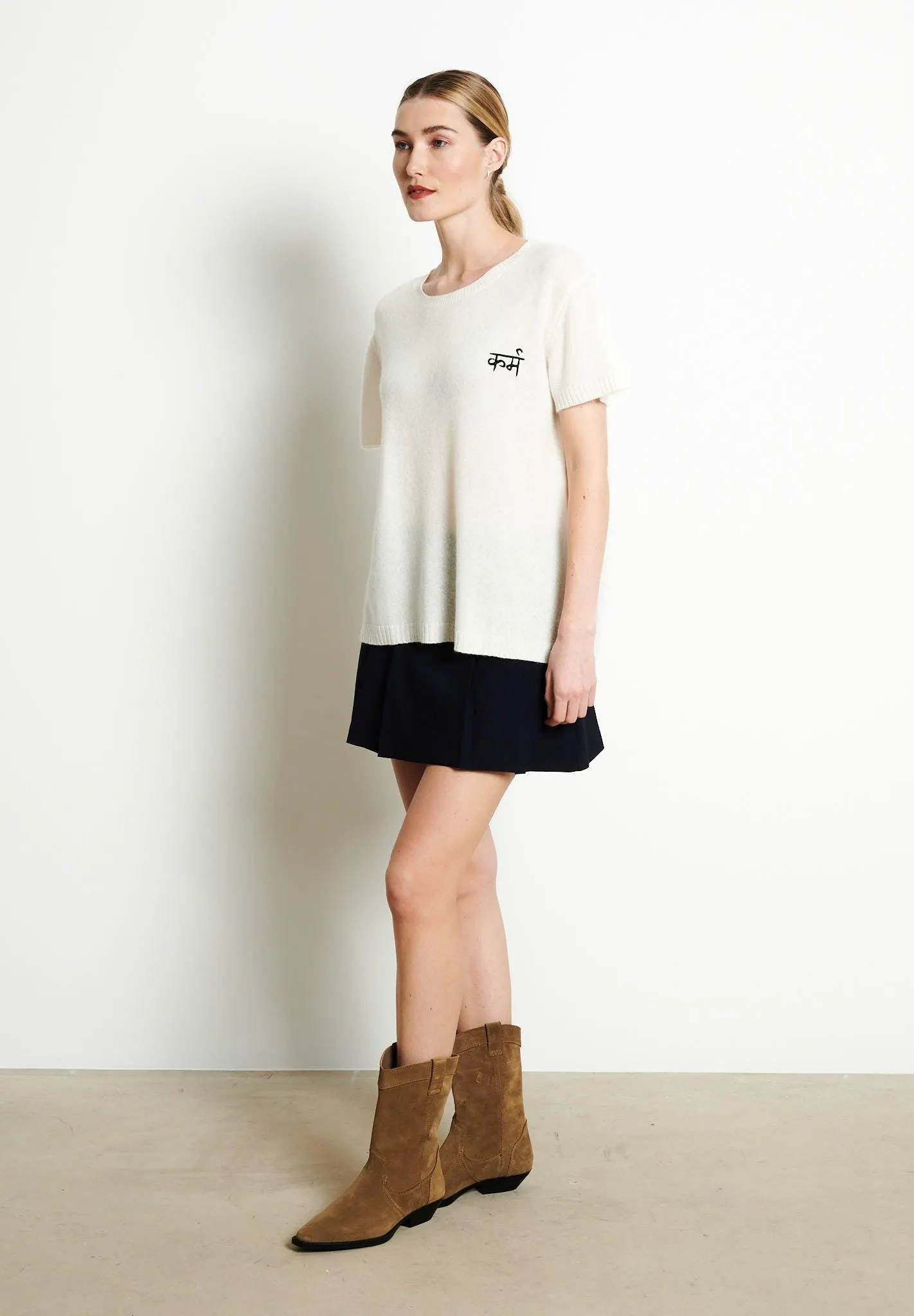 KARMA round-neck T-shirt in off-white cashmere