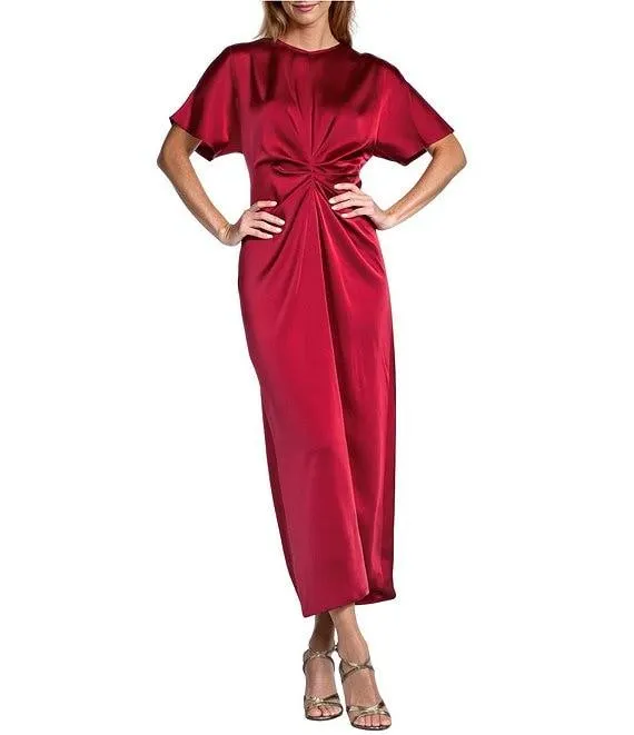 Gabriella Crew Neck Short Sleeve Satin Maxi Dress