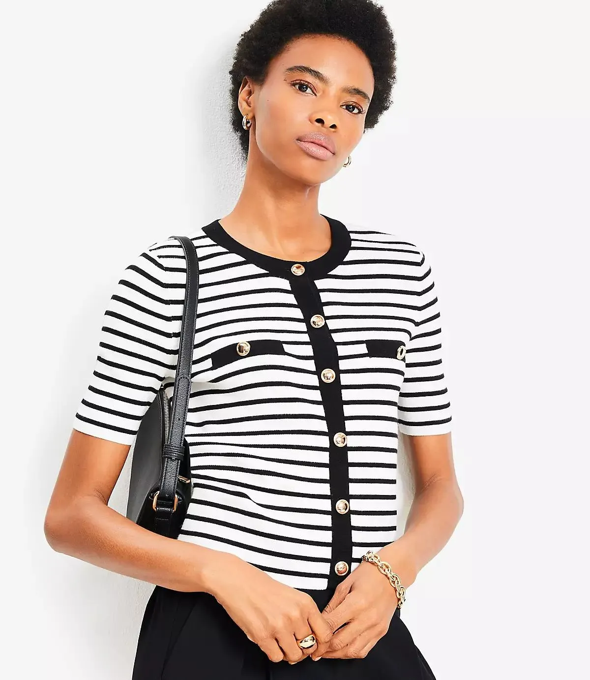 Stripe Ribbed Short Sleeve Cardigan