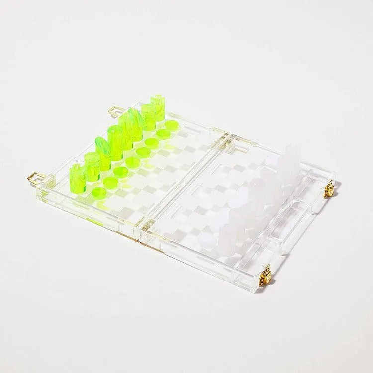 Mini Lucite Chess & Checkers Limited Edition Neon