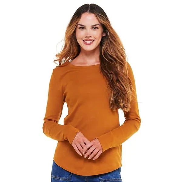 Womens Architect® Long Sleeve 1x1 Rib Crew Neck Rounded Hem Tee