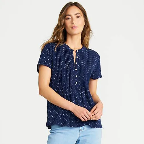 Women's Lightweight Jersey Button Pintuck Top