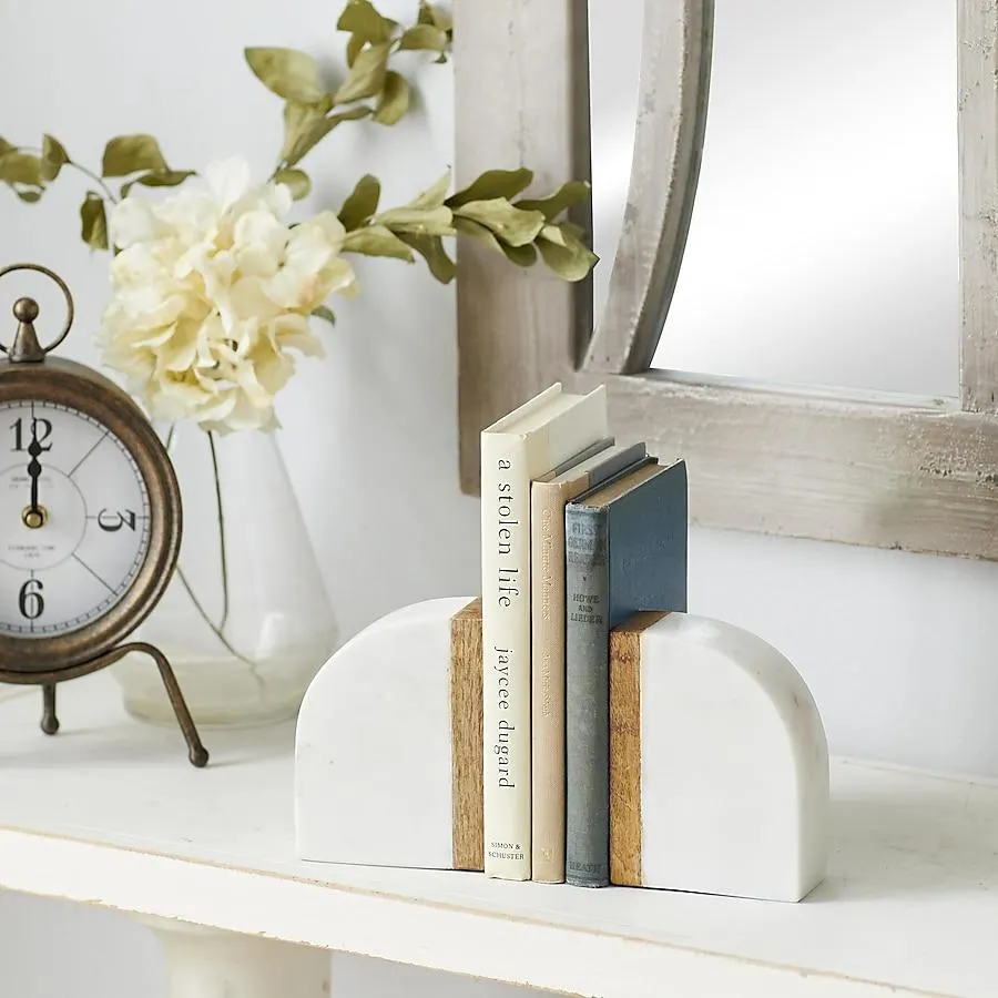 Grayson Lane 2 -Pack White Marble Modern Decorative bookends