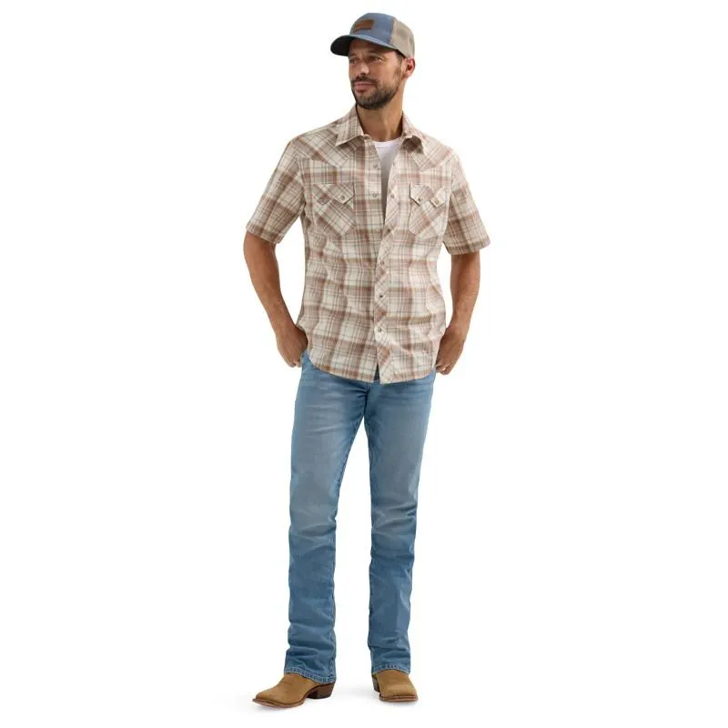 Wrangler Mens Khaki Retro Modern Fit Short Sleeve Shirt