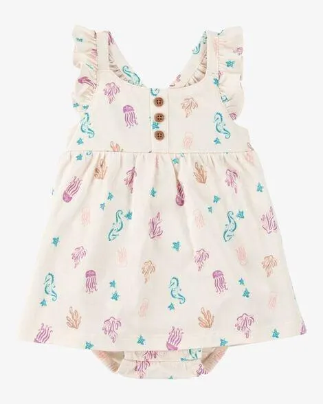 Baby Girl Sea Print Cotton Sunsuit