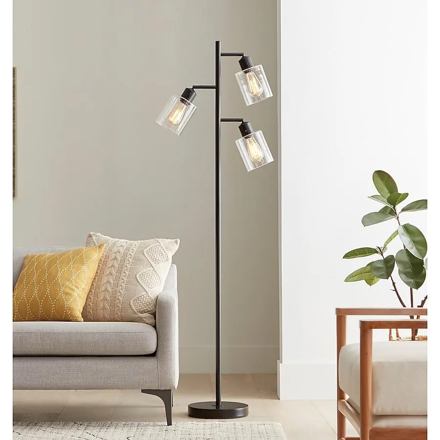 allen + roth 67-in Black Tree Track Floor Lamp with Glass Shade