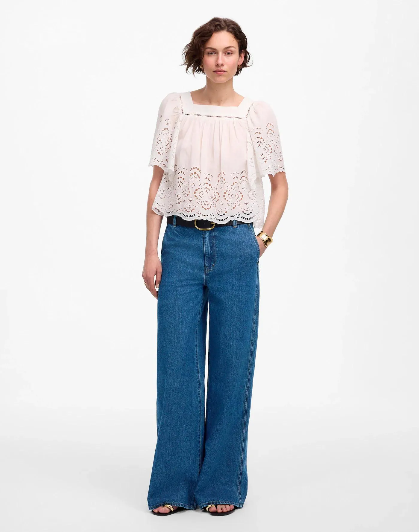 Wide-Sweep Denim Trousers in Dowe Wash