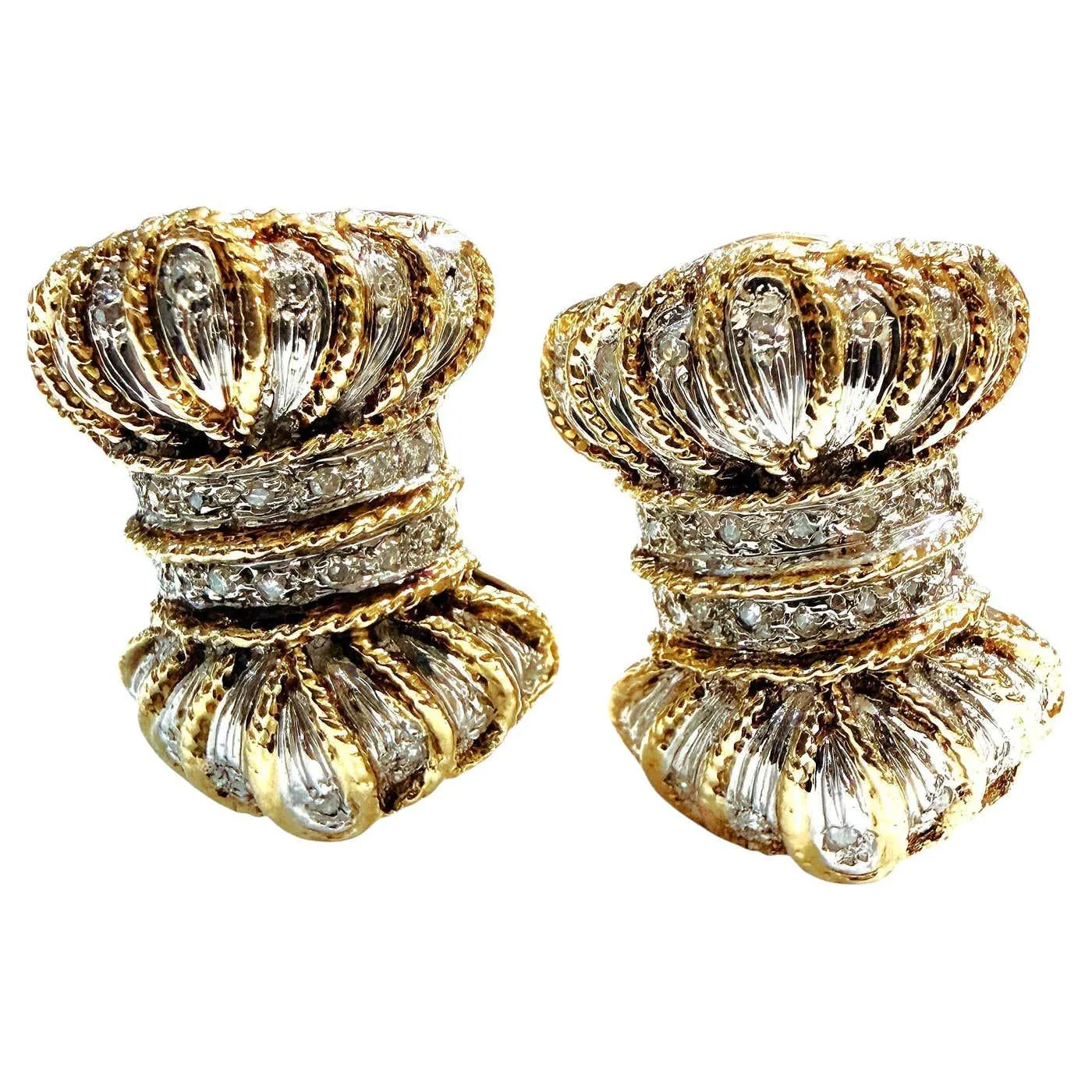 Vintage 14k Yellow Gold 1 Carat Diamond Bow Omega Back Earrings