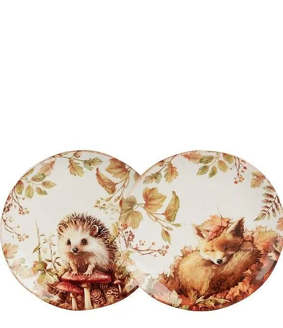 Harvest Collection Fox and Hedgehog Accent Plates, Set of 2