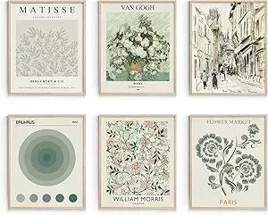 Habseligkeit Sage Green Master Wall Art Prints, Abstract Matisse Wall Art Exhibition Posters, Vintage Art Boho Art Prints, Retro Room Decor for Aesthetic Bedroom(8x10inch, Unframed