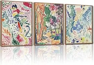 CHDITB Matisse Gallery Framed Canvas Wall Art Set, Large Museum Exhibition Wall Decor, Abstract Matisse Garden Wall Painting, Modern Aesthetics Forest Art Prints For Living Room Bedroom Office 16"X24"