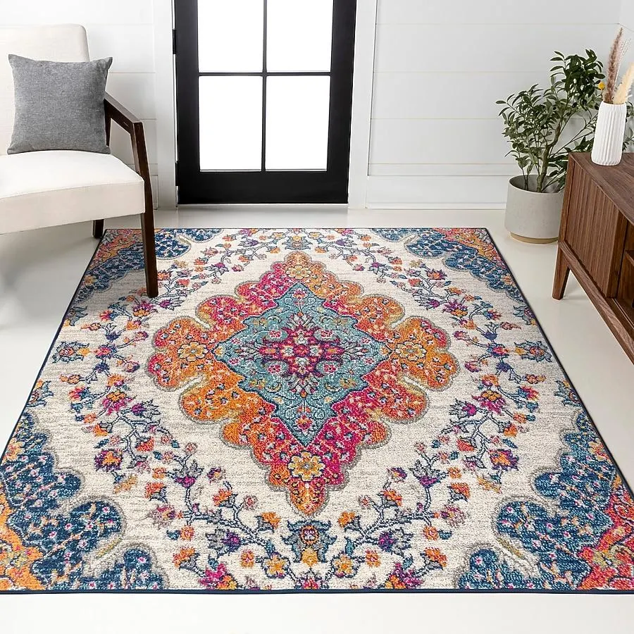 JONATHAN Y BOHEMIAN FLAIR Vintage Medallion 8 x 10 (ft) Loomed Blue/Multi Rectangular Indoor Medallion Vintage Pet Friendly Area rug