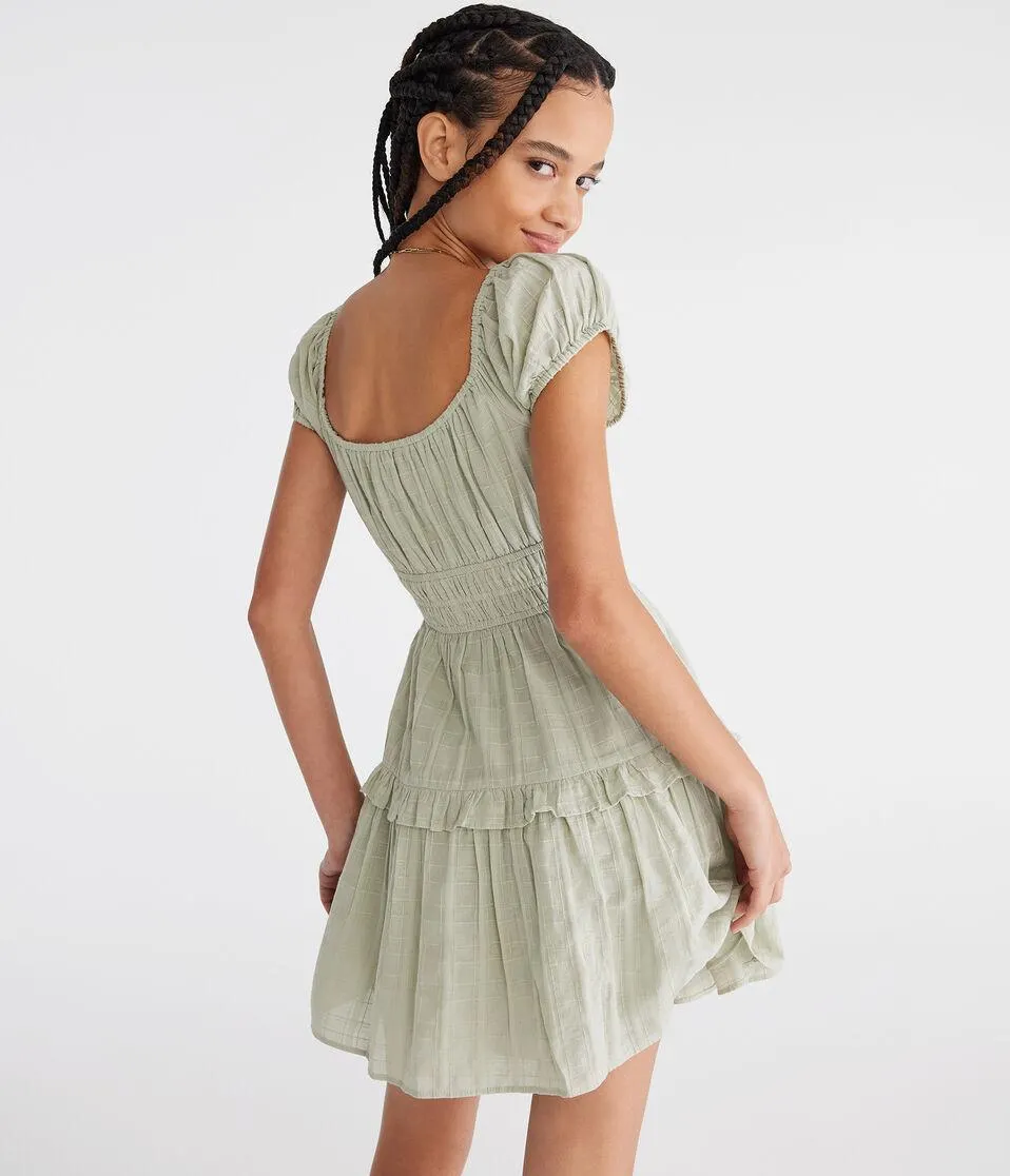 Solid Scoop-Neck Ruffled Fit & Flare Dress