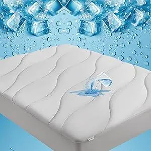Waterproof Cooling Mattress Pad Full, Cooling Mattress Protector for Hot Sleepers, 5-Layers Noiseless Washable Mattress Cover with 8"-21" Deep Pocket (Light Grey, 54x75)