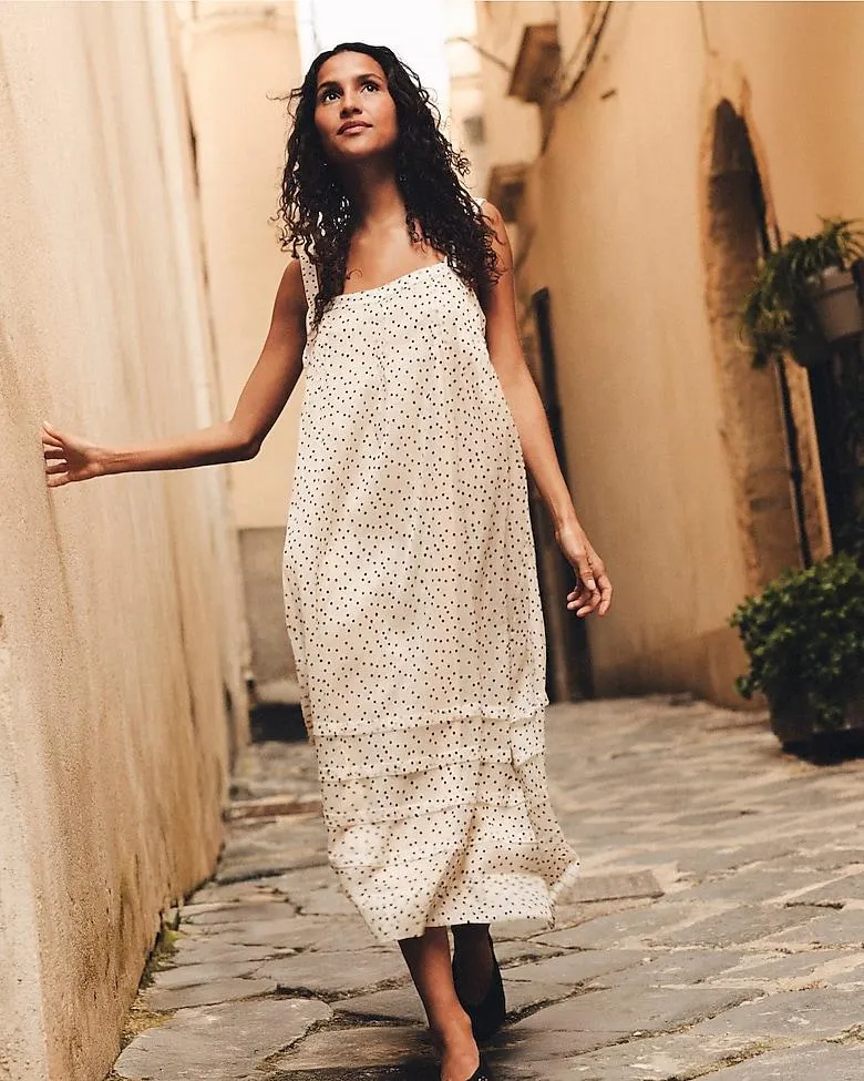 Pintuck midi dress in velvet dot