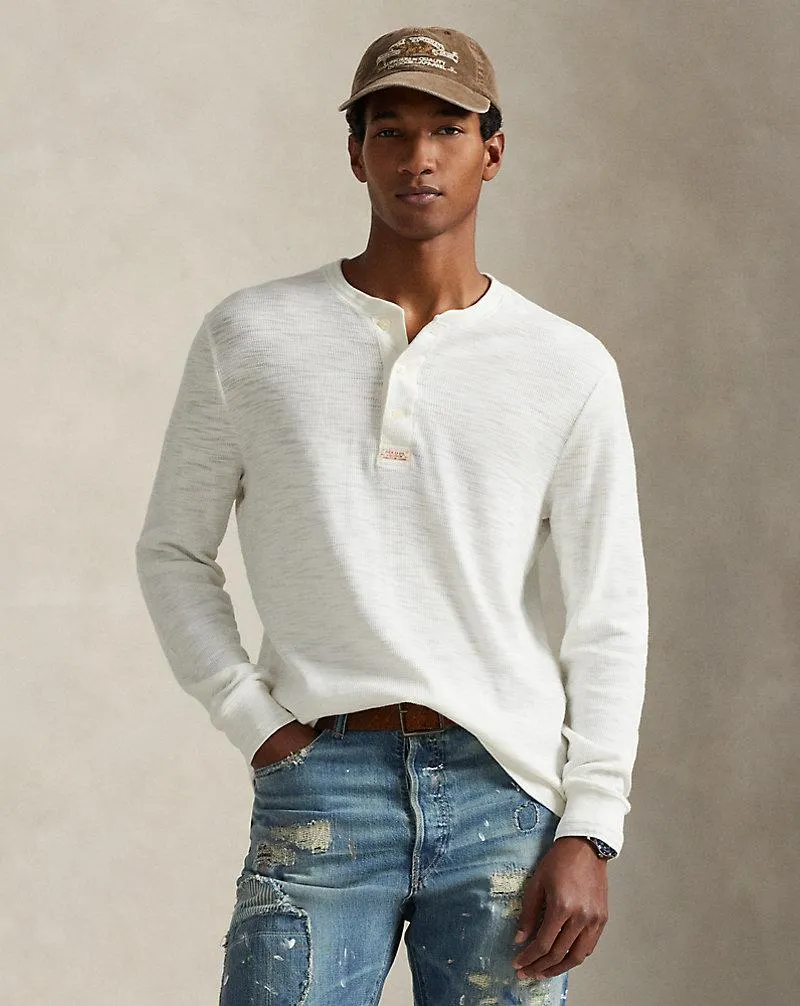 Textured Waffle-Knit Henley Shirt