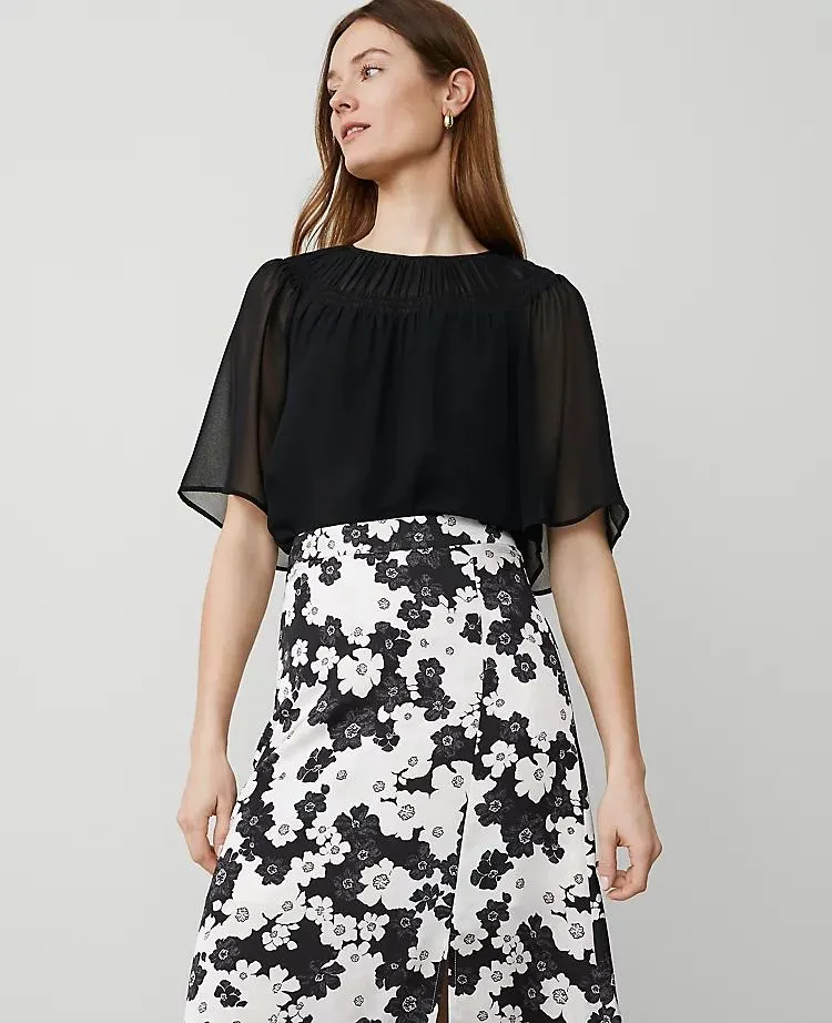 Chiffon Shirred Yoke Blouse