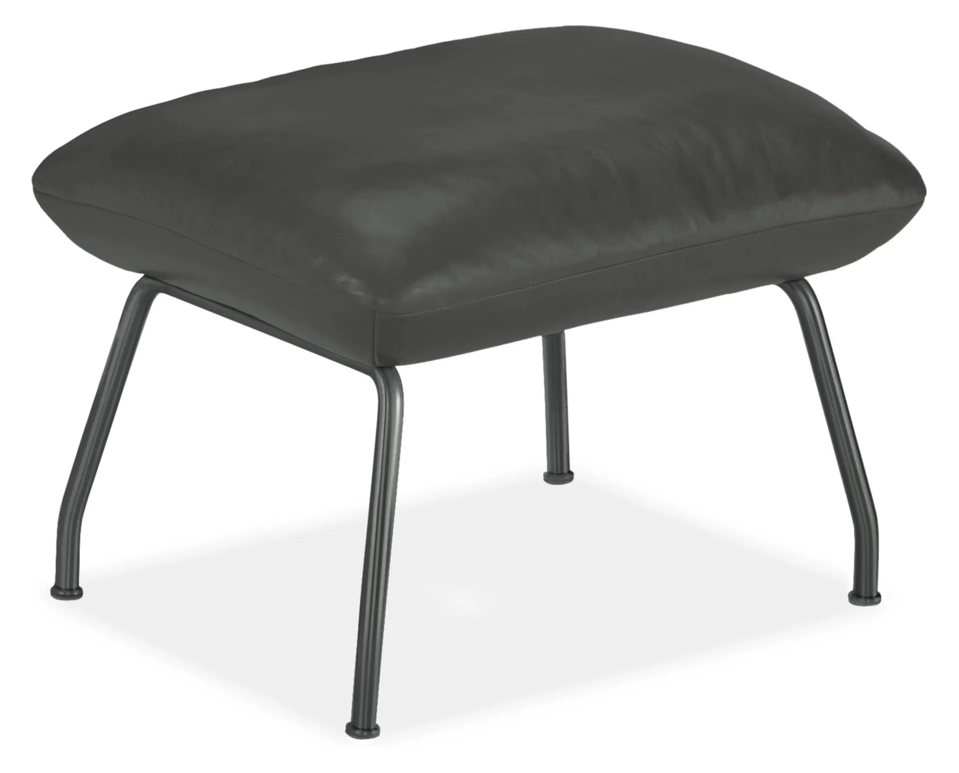 Paris 21w 17d 15h Pedestal Ottoman in Laino Black Leather w/Graphite Base