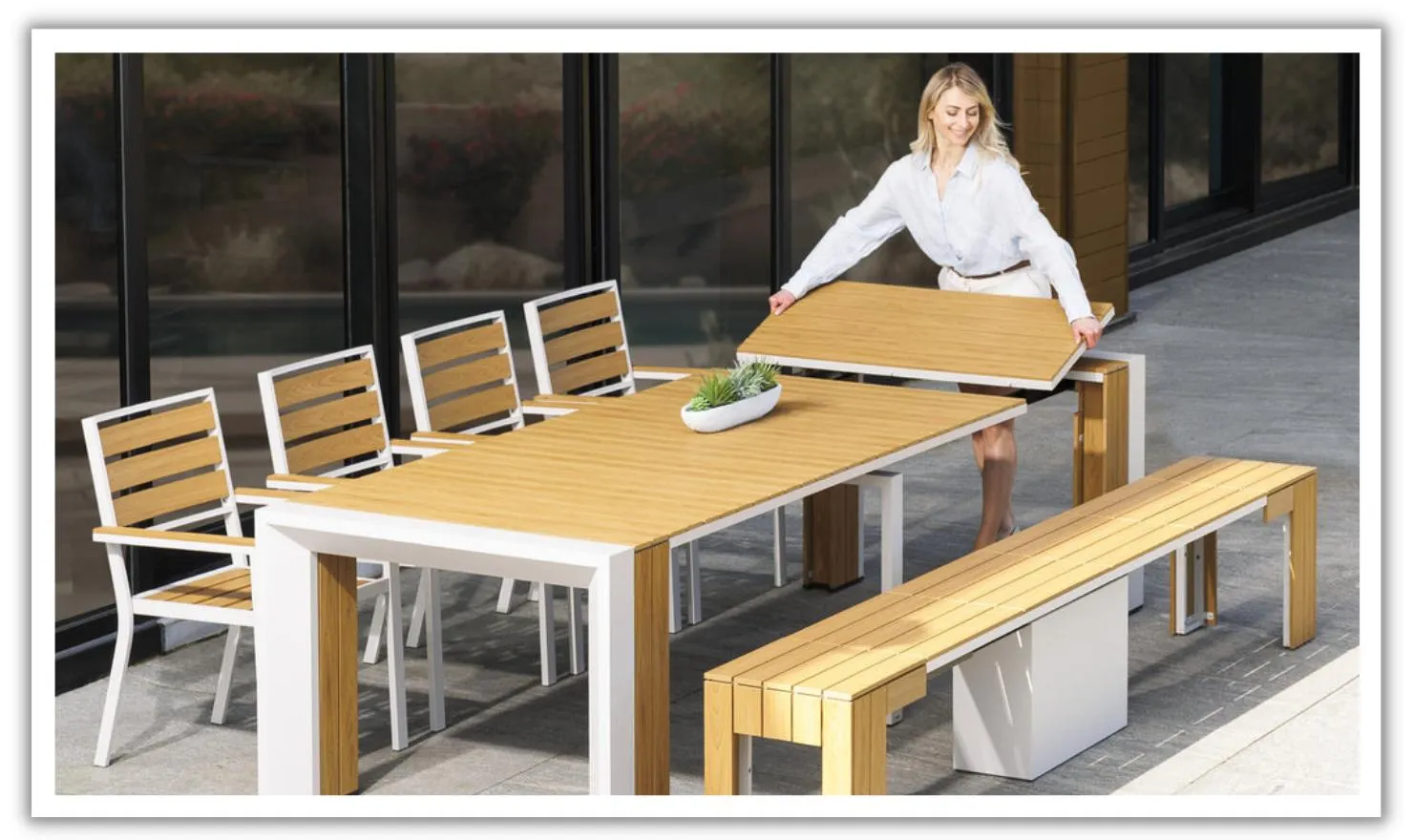 The Host Transformer Outdoor Dining Set (Table + 4 chairs + 1 bench)