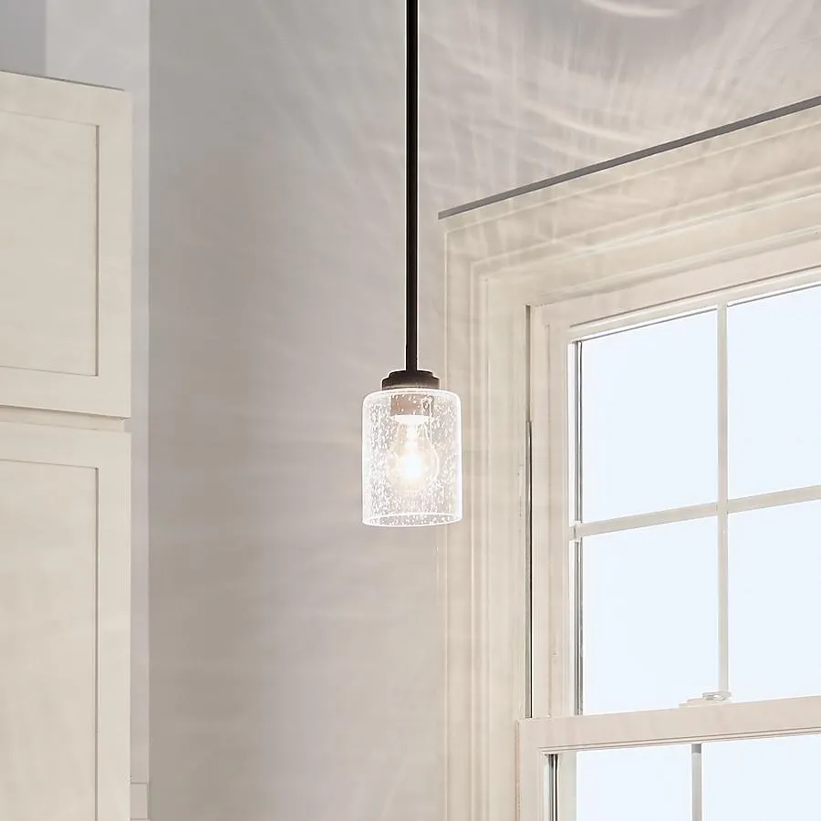 Kichler Winslow 1 -Light Olde Bronze Modern/contemporary Seeded glass Cylinder Mini Hanging Pendant light