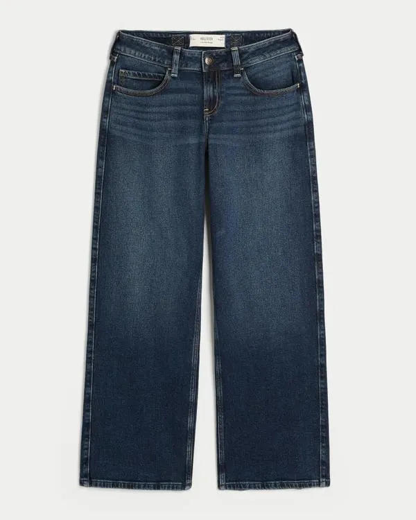 Adjustable Waist Low-Rise Dark Wash Back Buckle Baggy Jeans