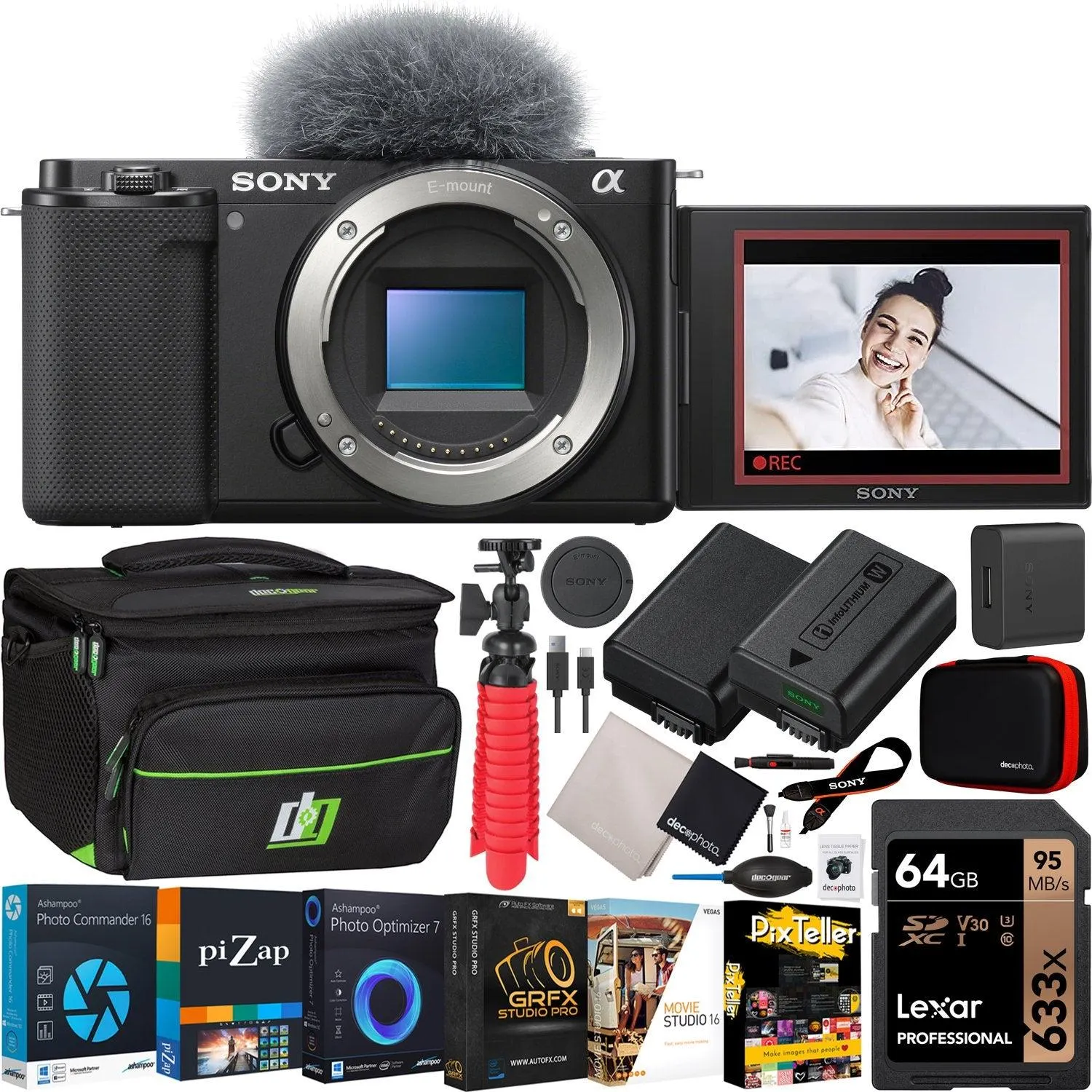 Sony ZV-E10 Mirrorless Alpha APS-C Interchangeable Lens Vlog Camera Body Black Bundle