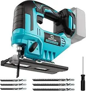 Jigsaw Compatible With Makita 18V, Cordless jig saw tool Brushless Motor, 0°- 45° Bevel Cuts, LED Light with 3 Position Orbital Setting for Straight/Curve/Bevel/Circle Cutting (NO Battery)