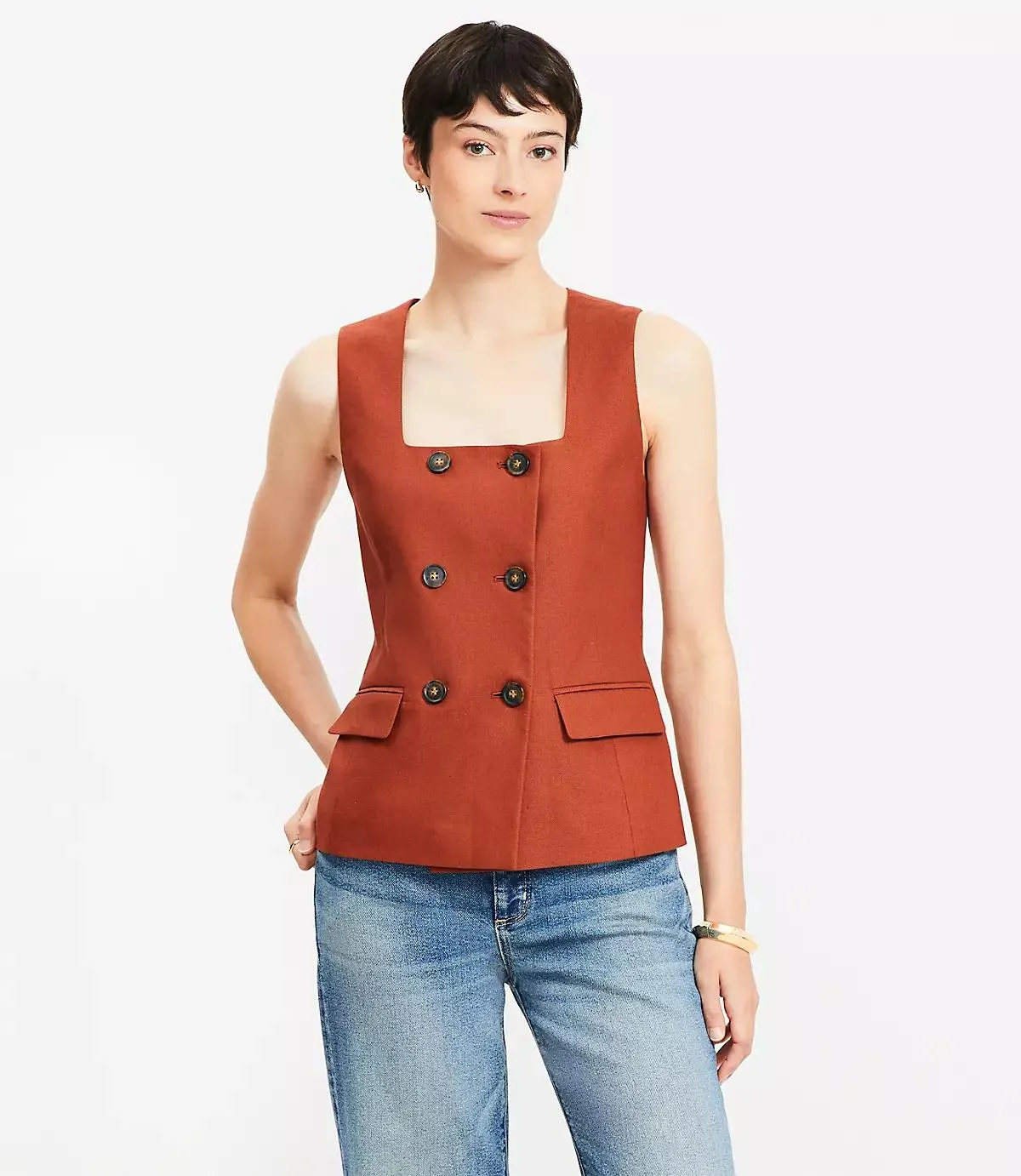 Cotton Linen Double Breasted Vest