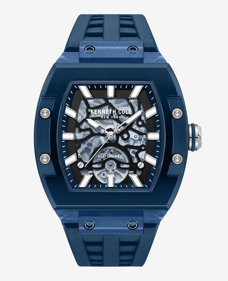 Skeleton Automatic Blue Silicone Strap Watch