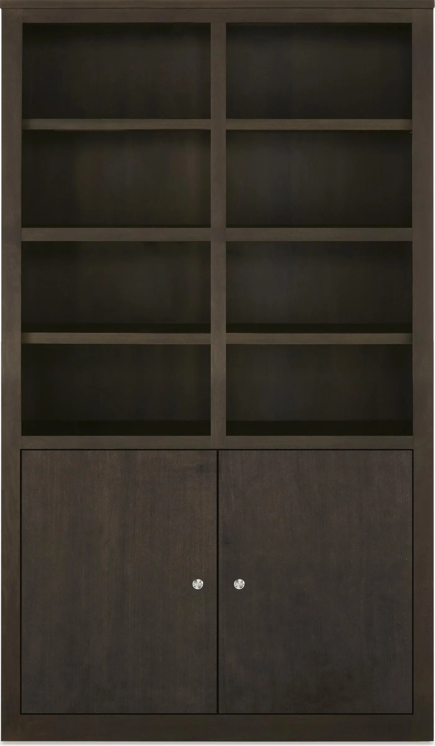 Woodwind 44w 17d 72h Bookcase with Doors in Charcoal with Stainless Steel