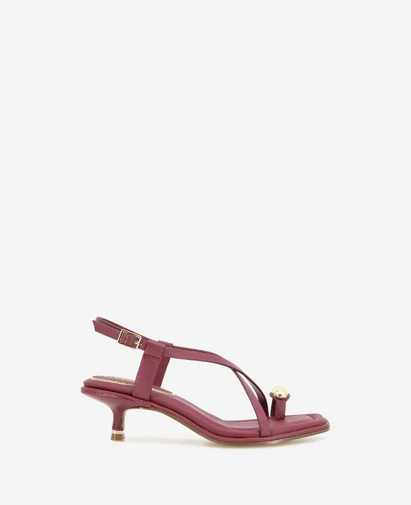 Geala Leather Metal Toe Ring Kitten Heel Sandal