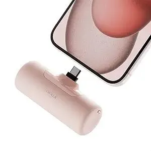iWALK 4,500mAh Portable Charger for iPhone 15/16/17, Power Bank with Build-in USB C Connector, Battery Pack Phone Charger for iPhone Series, Samsung S22/23/24 Series and Android, Pink