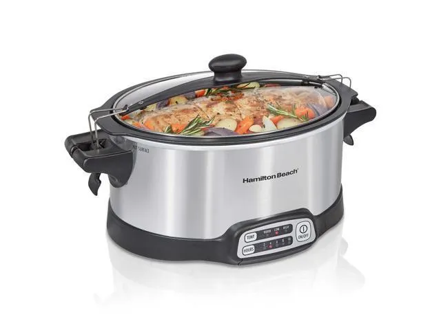 Hamilton Beach 33663 Silver 6 Quart Stay or Go Sear & Cook 6 Quart Slow Cooker, Silver
