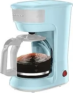 OVENTE 12-Cup Drip Coffee Maker with Borosilicate Glass Carafe, One-Touch Operation Machine, Anti-Drip System, Reusable Filter and Clear View Water Gauge, Ideal for Home or Office, Light Blue CM412LBL