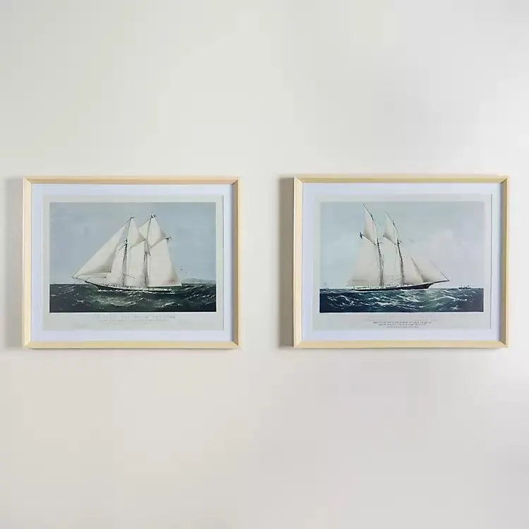 Vintage Sailboat Framed Art Prints, Set of 2