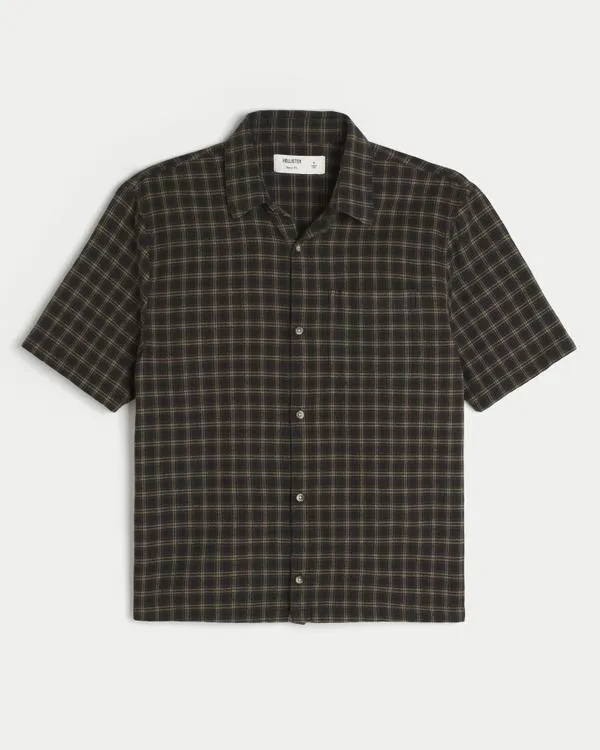 Boxy Short-Sleeve Plaid Shirt